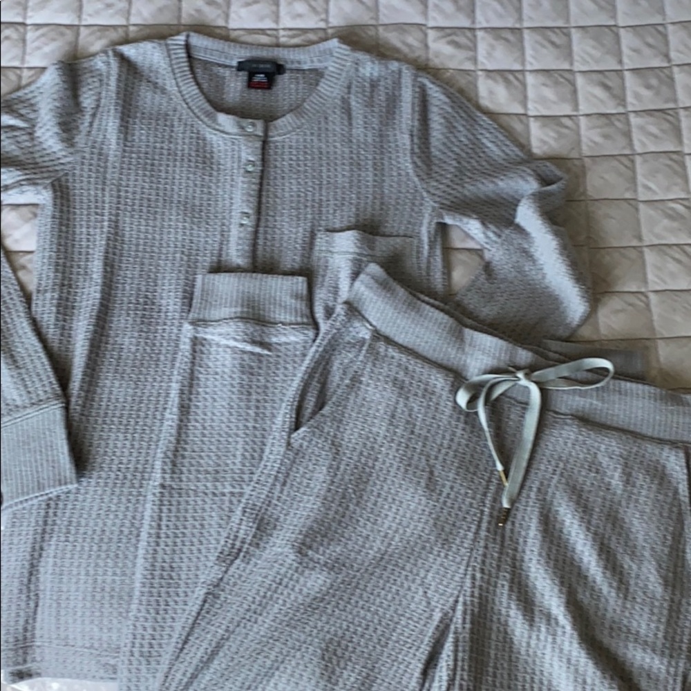 J Crew Gray Supercomfy Henley Waffle Pajama Set